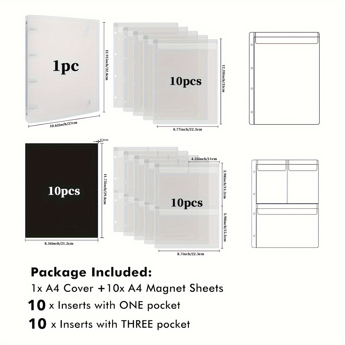 TEMU A4 Scrapbook Metal Die Storage Book Binder,10 A4 Magnet Sheets And 20 Inserts Set,inserts And 3 For Scrapbook Storage Craft Supplies,cardstock,,stamp,cutting Dies,