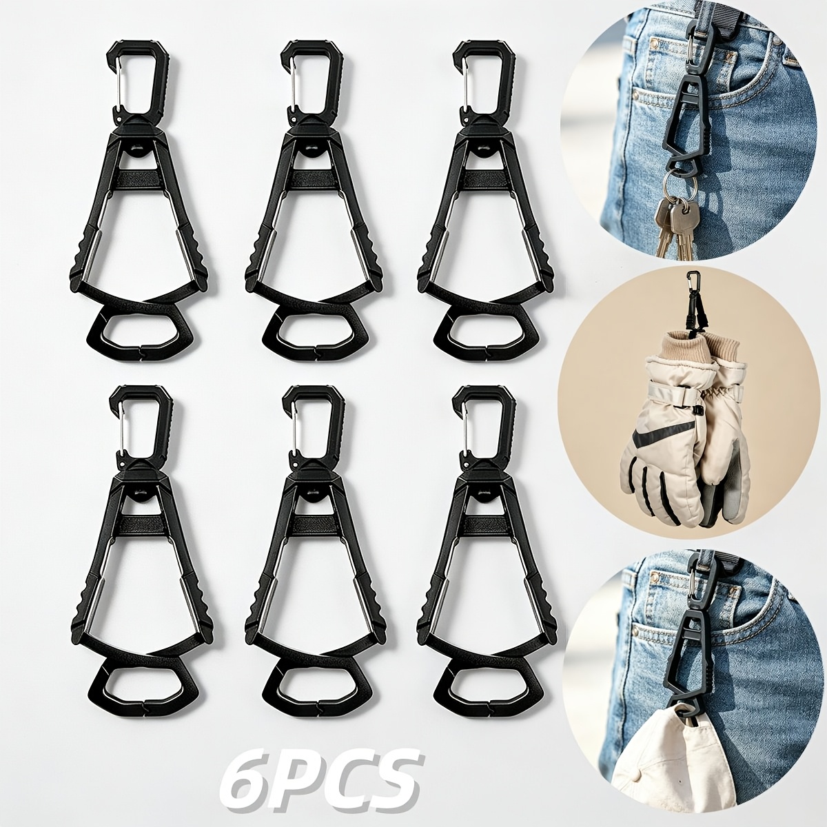 TEMU 6pcs Multi-functional Hooks, Glove Anti-loss Clips, Outdoor Running Key Hooks, Hat Clip Pincers