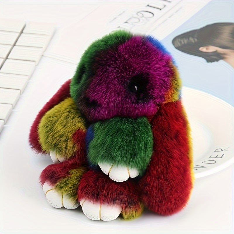 

1pc Color Block Rabbit Keychain Cute Plush Animal Doll Clothing Decoration Bag Backpack Charm Car Hanging Pendant Women Daily Use Gift