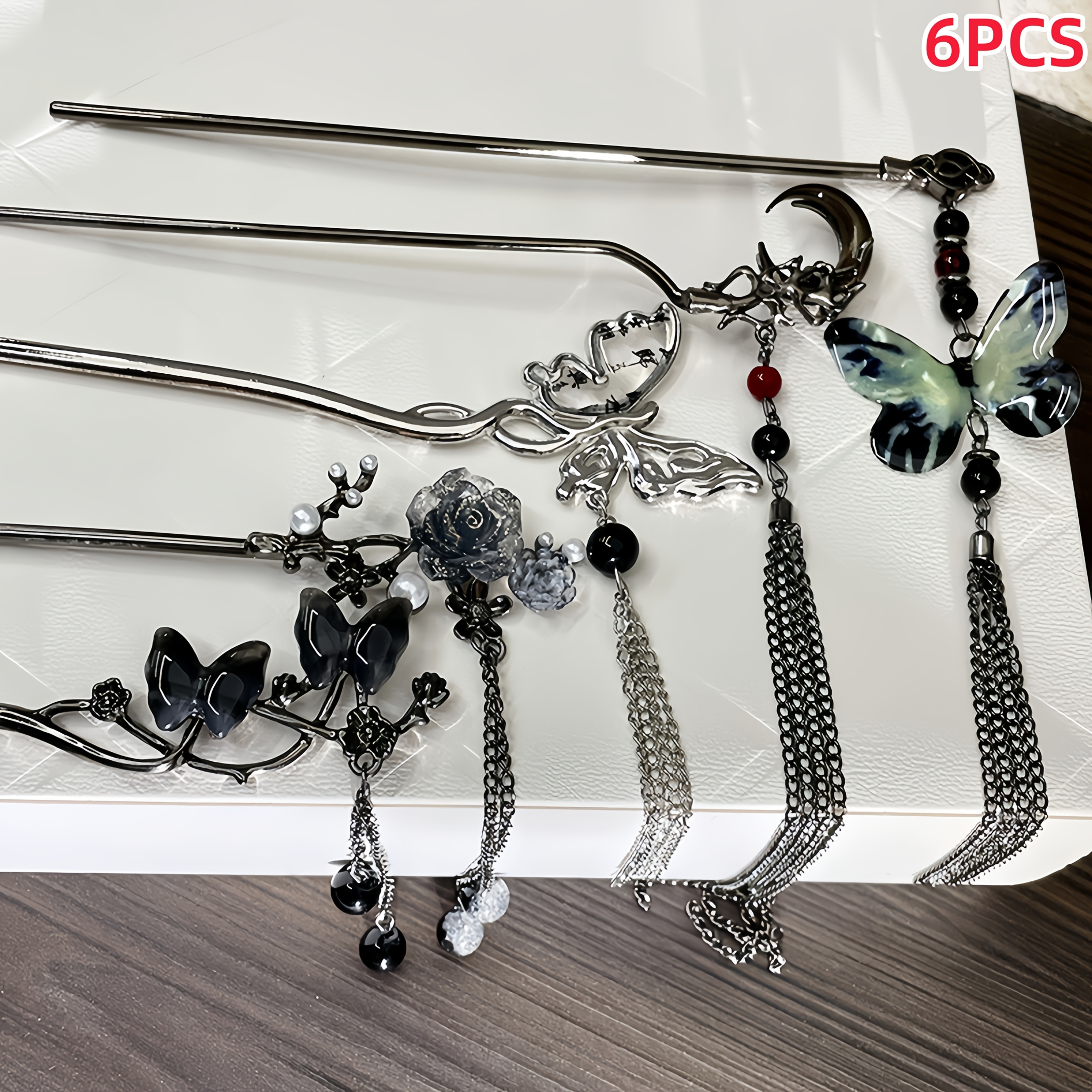 6pcs alloy elegant     tassel hairpin set suitable for women and ladies fashionable trendy cool hair accessories perfect as birthday holiday costume party photo gift   for her Product details 2