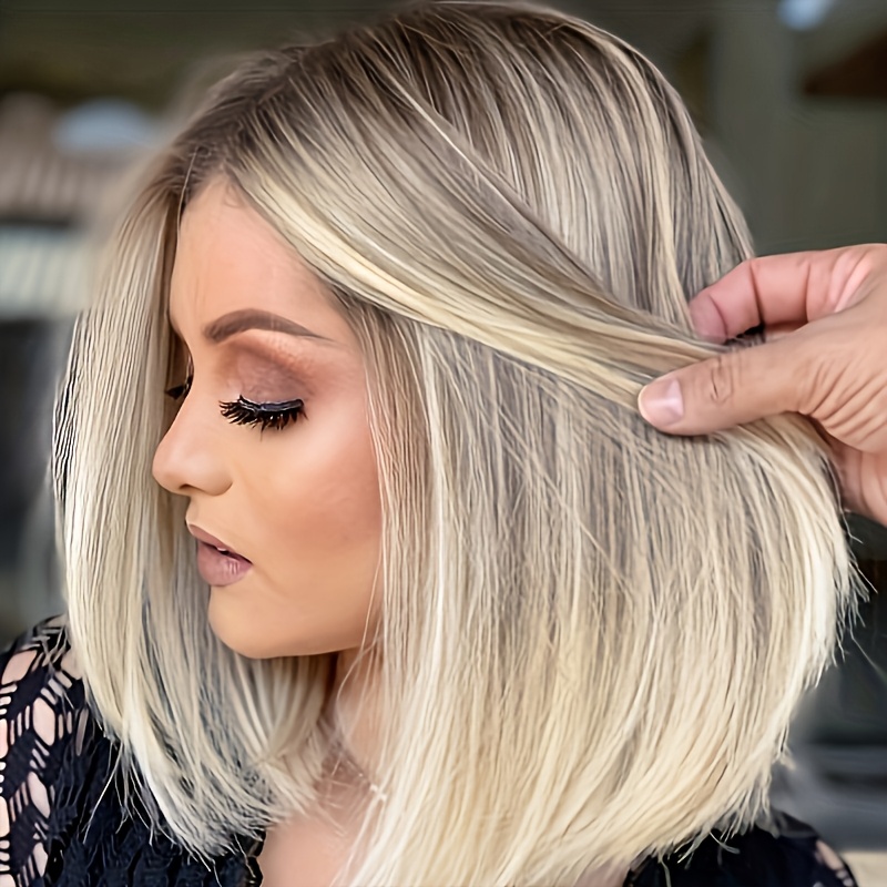 TEMU 10-inch Bob-style Wig With Brown-to-golden Ombre Long Hair, Fashionable And Practical, Suitable For Women To Quickly Change Their Look For Daily