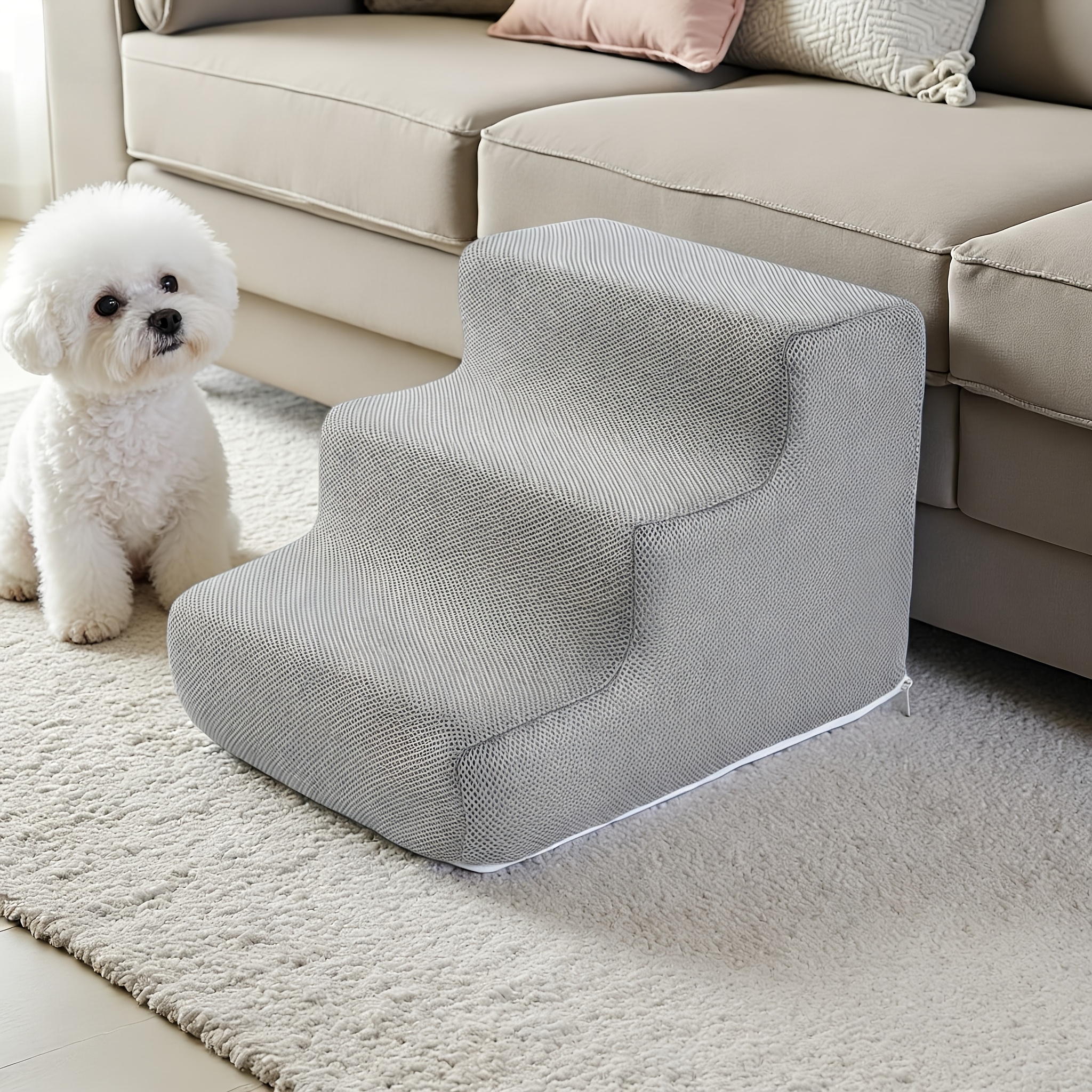 Image of 3-tier Stairs With Soft Padded Steps, Sturdy Pet Staircase For Small/medium , Bed & Sofa Access Ramp, Bed//low- Companion, Durable Pet Stairs For Puppies