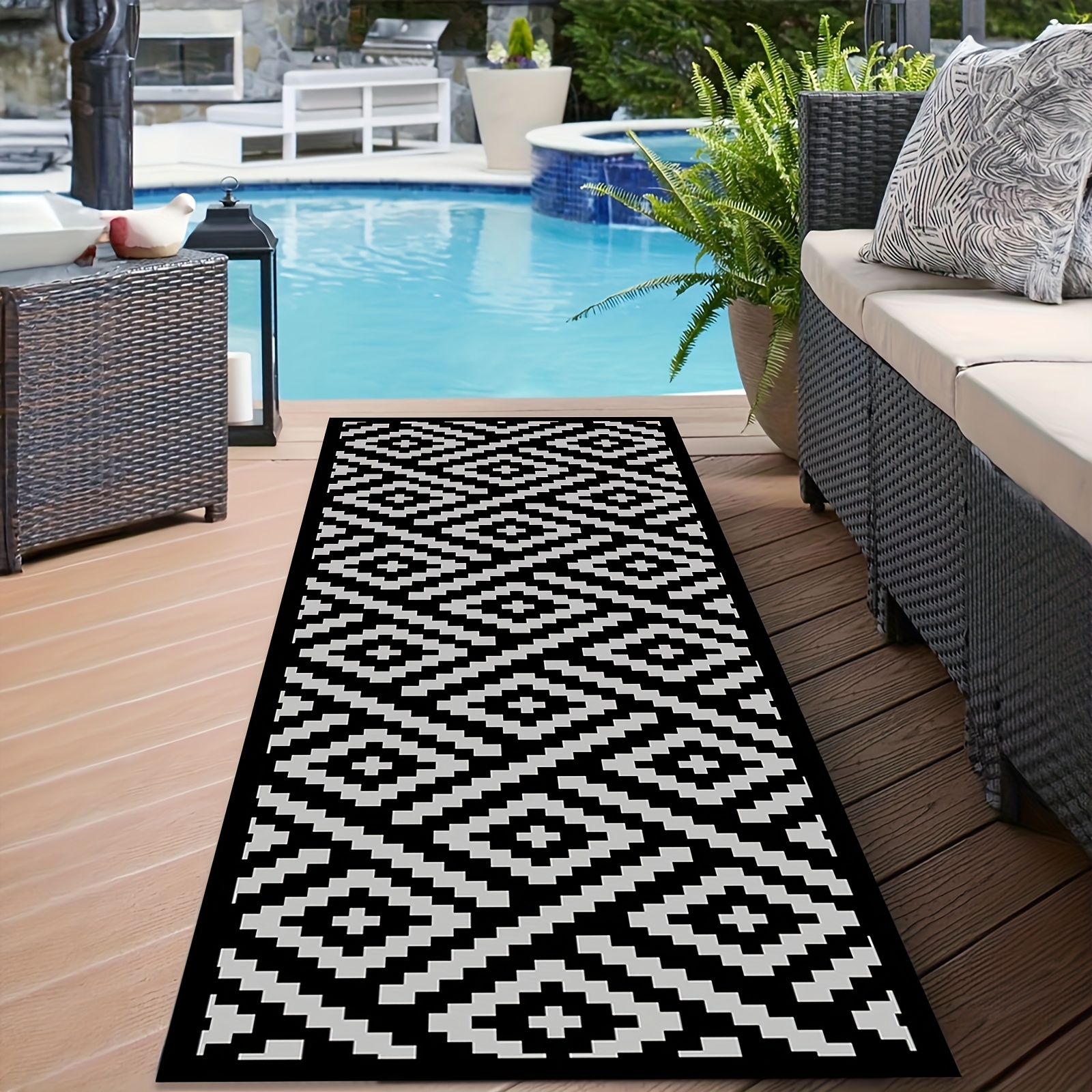 E-shop Graue Läufermatte mit geometrischem Muster - Nordischer Stil, langlebige Polyester-Matte waschbar in der Maschine für Flur, Terrasse, Garten,