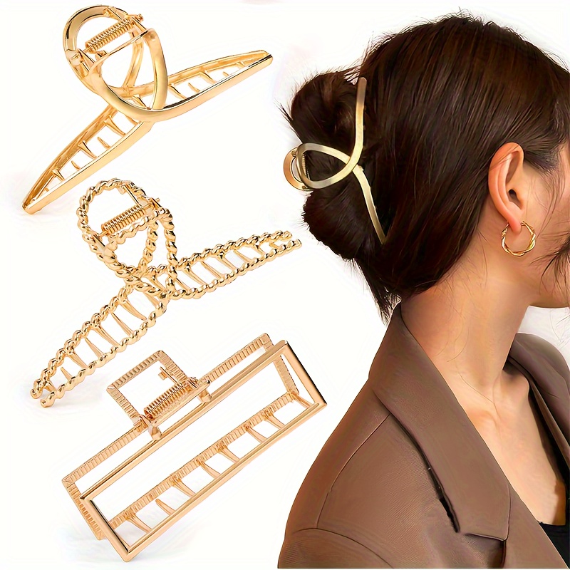 

3pcs Solid Color Hair Claw Clips Large Hair Grab Clips Non Slip Ponytail Holders For Women And Girls
