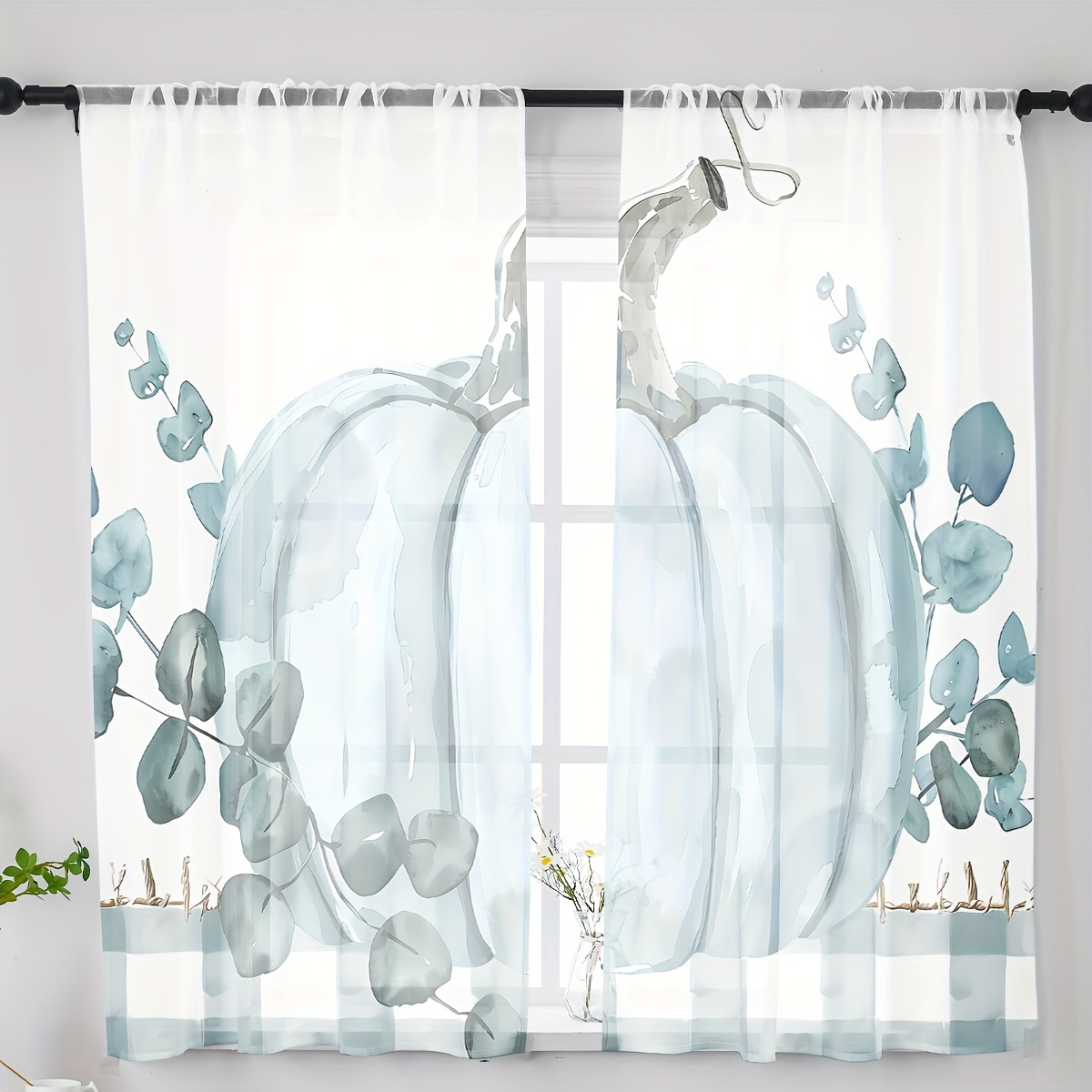 

2pcs Set Curtain Panels - Rod , Polyester, For , , & Dining Area Decor