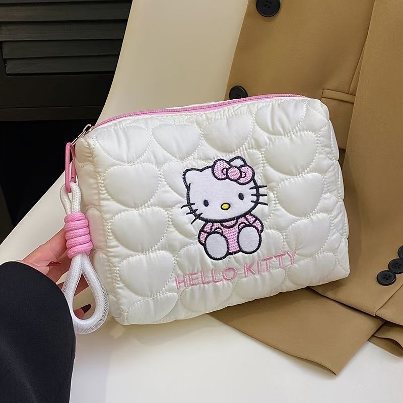 1pieza Sanrio para for hello kitty Bolsa de cosméticos acolchada - Organizador de maquillaje blanco mono, ideal para viajes y oficina, regalo perfecto para mujeres, almacenamiento de maquillaje para viajes|Bolsa de maquillaje chic|Diseño acolchado suave, Bolsa de cosméticos