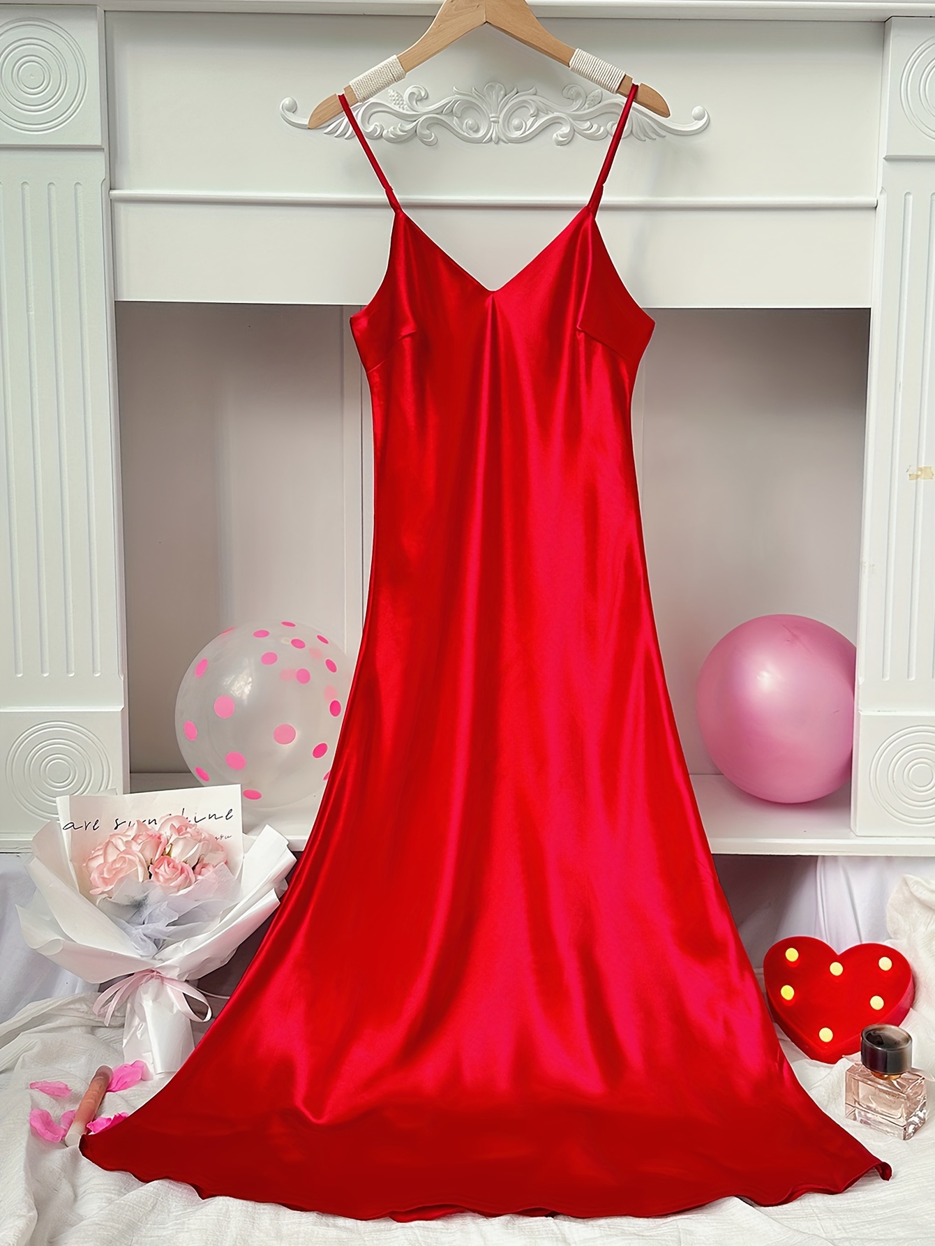 Simple Satin Cami Night Dress Valentine's Gifts Women's - Temu