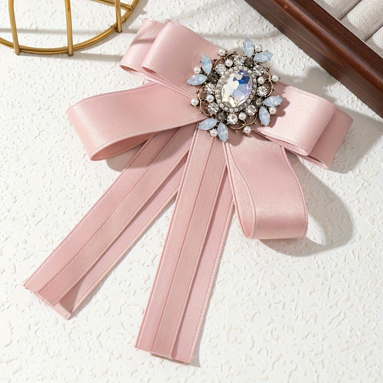 E-shop 1, Elegante, wunderschöne Retro-Ära, Hof, große Größe, Stoffschleife, glänzend, Strassbesatz, Damen-Brosche, Corsage-Reversnadel, geeignet für