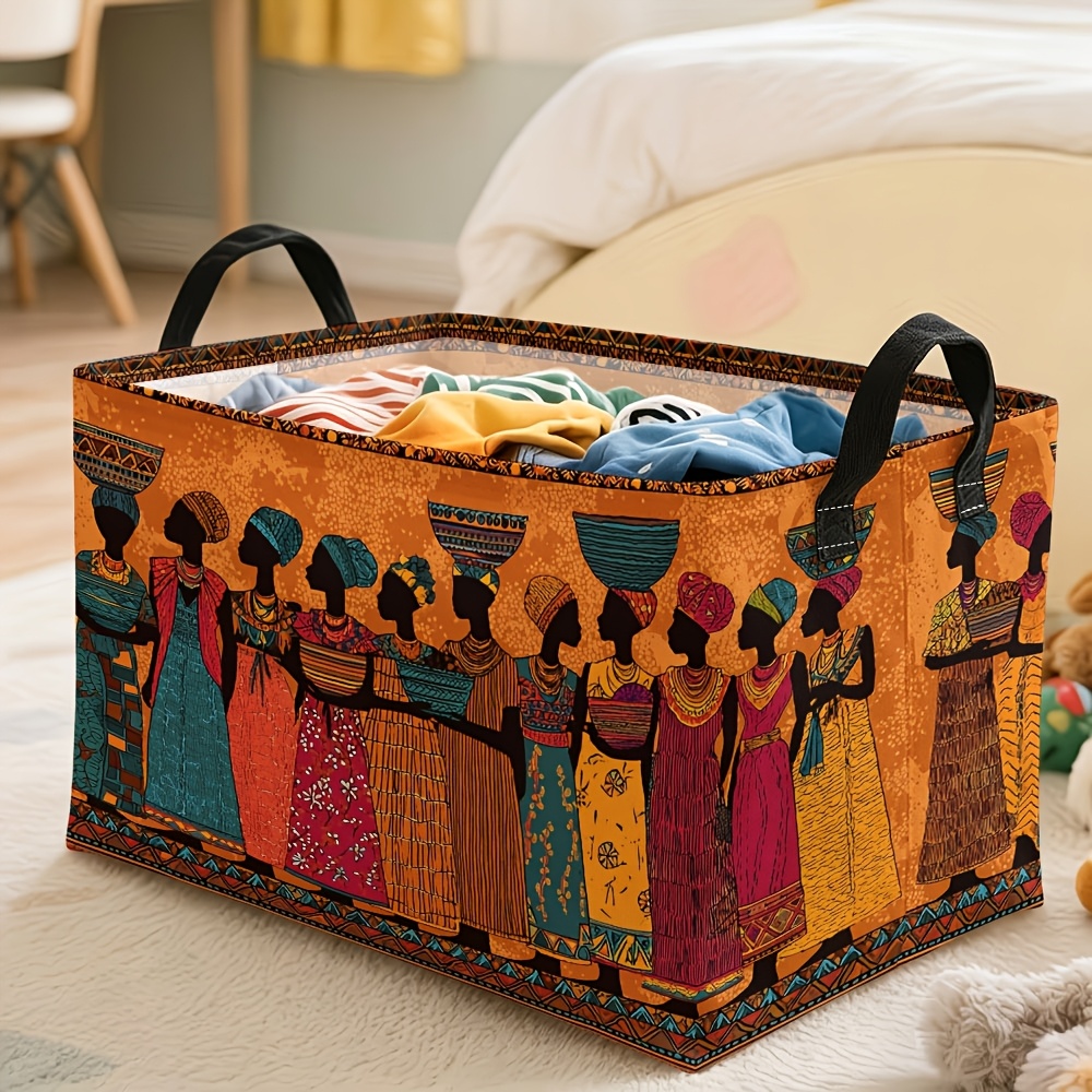 TEMU 1pc, Storage Basket With African Women Silhouette Print, Multiple Specifications , Versatile Storage Organizer For Home, Ideal For Holding Daily