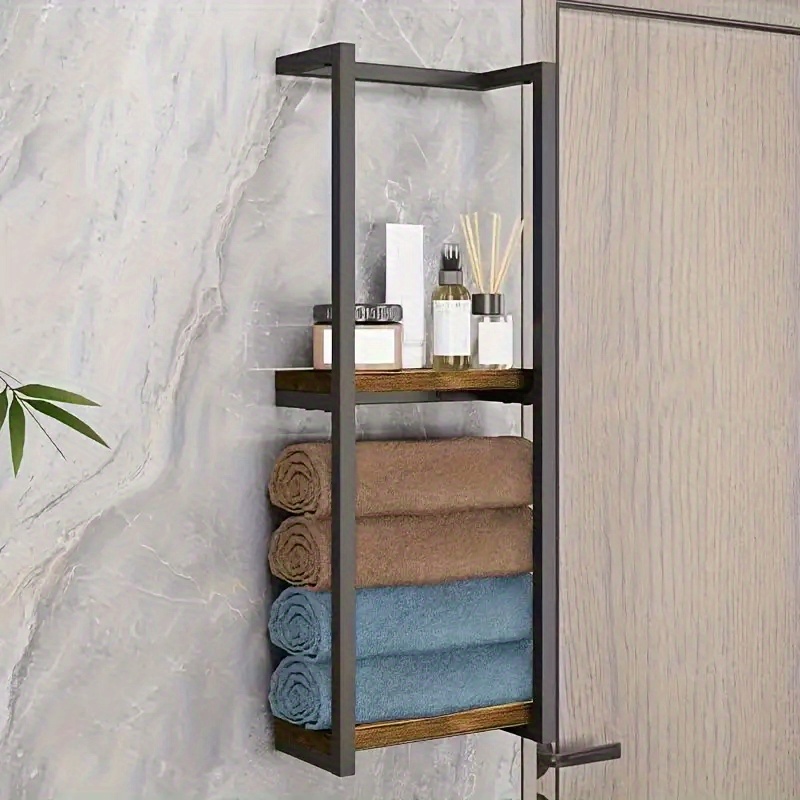 TEMU Double Layer Metal Wall Mounted Towel Rack, Style Bathroom Storage Rack, Sturdy And Durable, Bathroom Storage And Organization Rack, Iron Towel