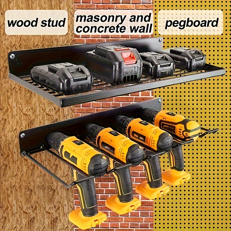 

2pcs Heavy-duty Tool Wall Mount - No-drill, Dual-level Drill Holder & Pegboard Organizer For Garage And Workshop - Ideal Gift For Dad Or Husband, Tool Holder Wall Mount