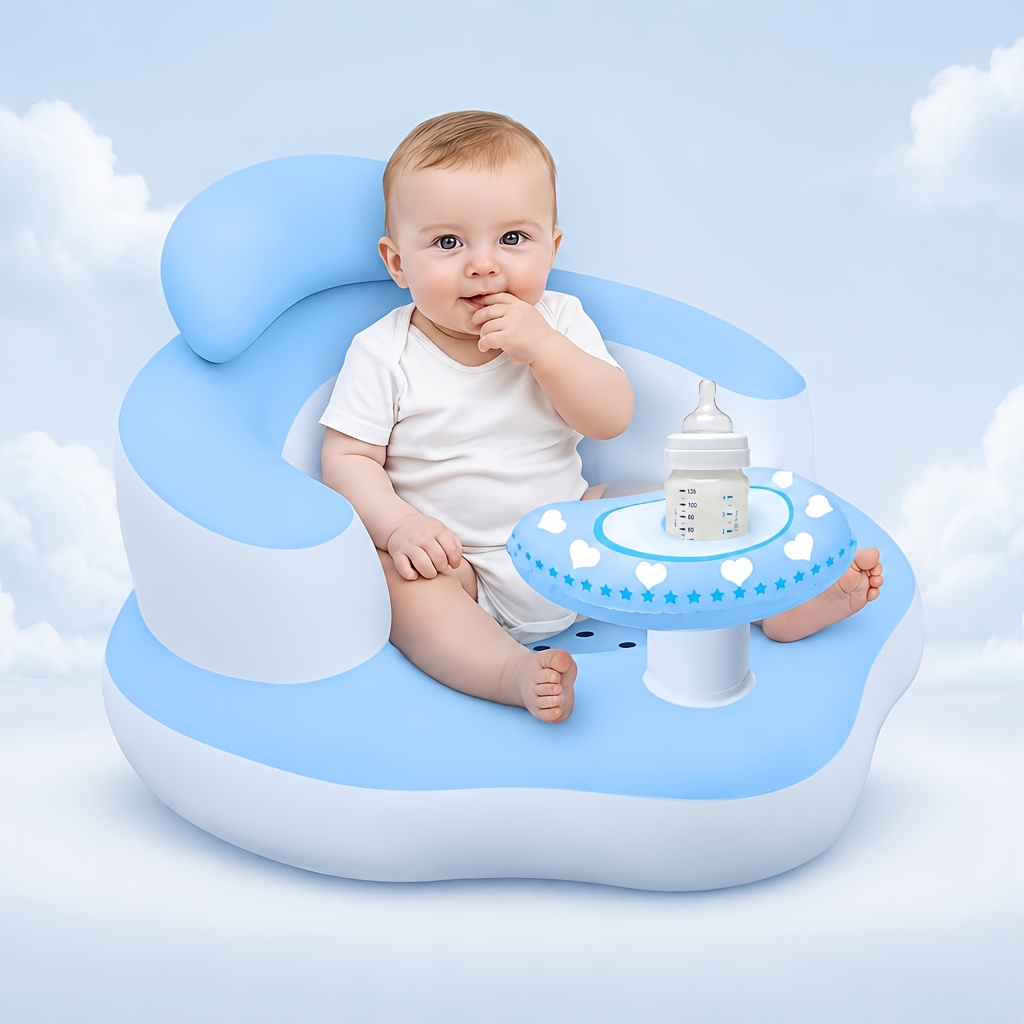 TEMU Inflatable Baby Seat With Removable Tray And Supportive Backrest, Built-in Air Pump, Portable Sit-me-up Floor Chair For Sitting Practice And
