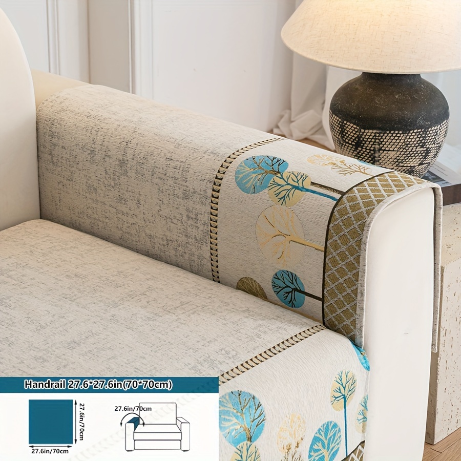 TEMU 1pc Bohemian Thick Chenille Non-slip Sofa Cover With Tree Motif - Luxurious, Pet-friendly Couch Protector For Living Room, Bedroom, Study - Fit