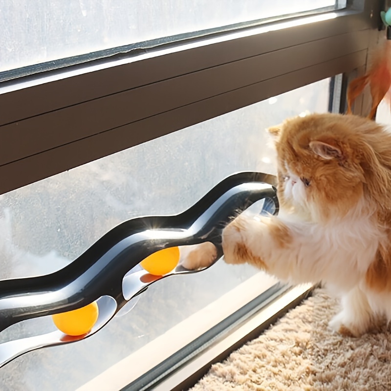 Balle Interactive à Ventouse pour Chats et Chiens avec Poteau à Griffer - Balle en Plastique pour Grimper aux Fenêtres, Jeu de Puzzle et de Taquinerie pour Chats et Petits Chiens