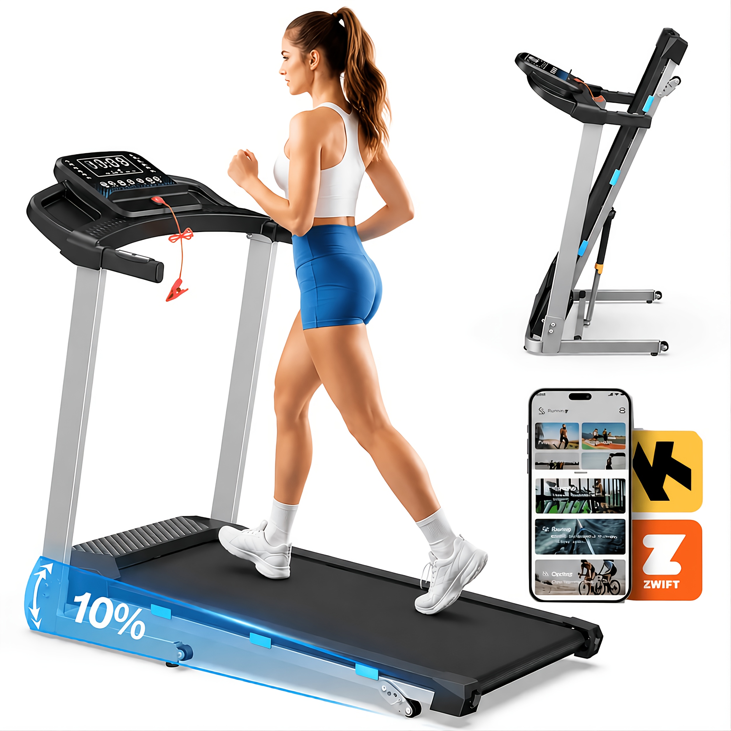 Foldable Home Treadmill, 12km/h With 3.5 Motor, Intelligent Led Display, Office Walking Pad Featuring 12 Training Programs, User Weight 180kg, Compatible With & App, Easy To Assemble, Without Battery