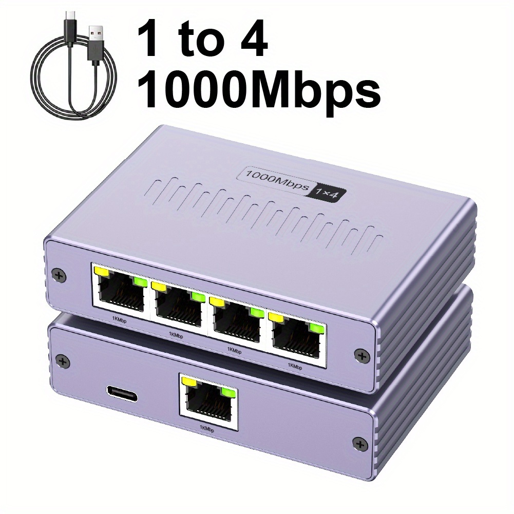 1 to 4 Gigabit Ethernet Splitter, 1000Mbps High-Speed RJ45 Internet Adapter, 4-Device Cable Extension Connector, 1-to-4 Converter for Cat 5/5e/6/7/8 Cables, Routers, Network Sockets, Smart TVs, TV Set-Top Boxes, MacBook and Windows Laptops.
