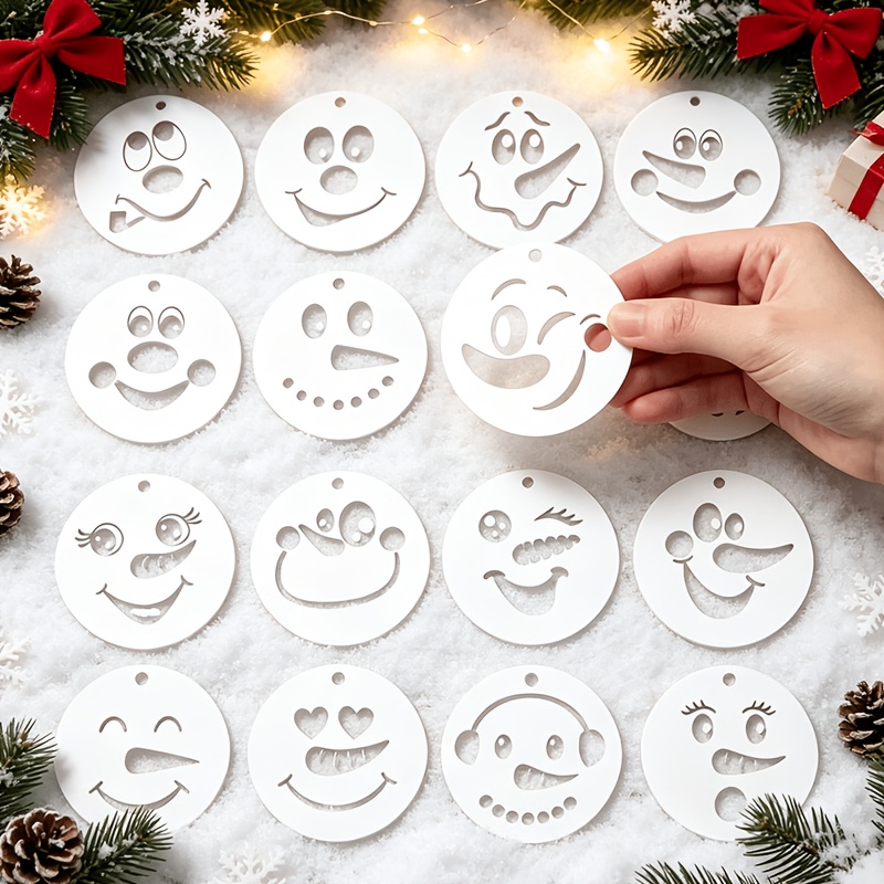 TEMU 16pcs Reusable Christmas Templates With 16 Faces - Compatible For Wood Chips, Fabric & - Compatible For Diy Snowman Dolls, Hanging Ornaments,