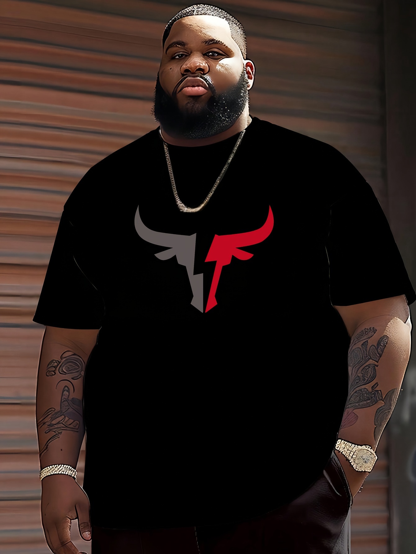 Men's 180gsm Heavyweight 100% Cotton T-Shirt with Bull Head Graphic Print - Beige & Black Casual Round Neck Short Sleeve Summer Tee for Bull Riding, Western Style Casual Attire, Machine Washable, Dry Cleanable, Relaxed Fit, Bullfighting Design, Breathable Fabric, Ideal for Casual Outings & Themed Events, Adult Men's Fashion, Regular Fit, Bold Bull Head Graphic, Comfortable for Summer Wear, PLUS SIZE