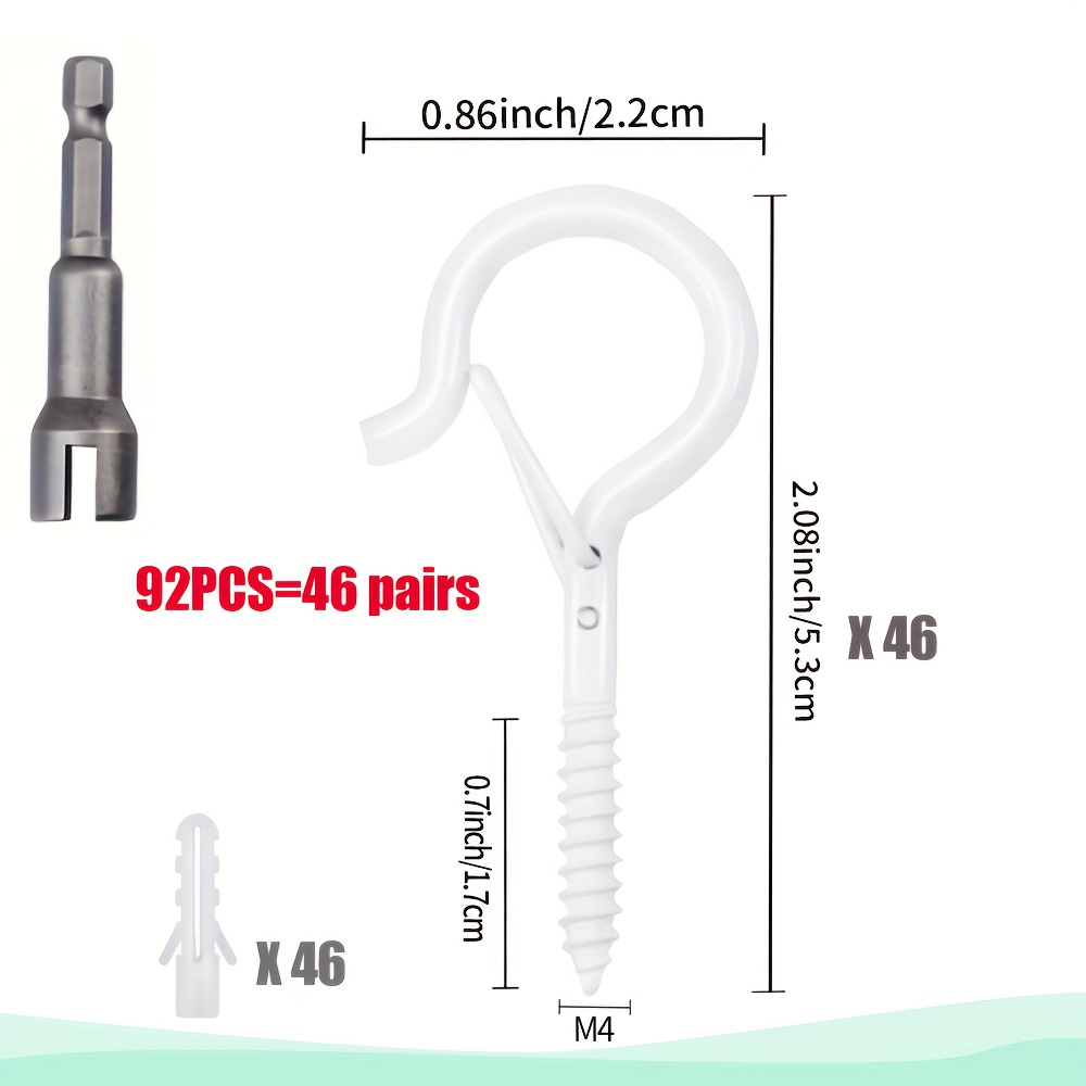 30/52/92pcs Q-shaped Hook Set With Safety , Rust-proof Multi-functional Ceiling Kit For Hanging String Lights, Bird Feeders, Plant Wind Chimes, And Festive Decorations.