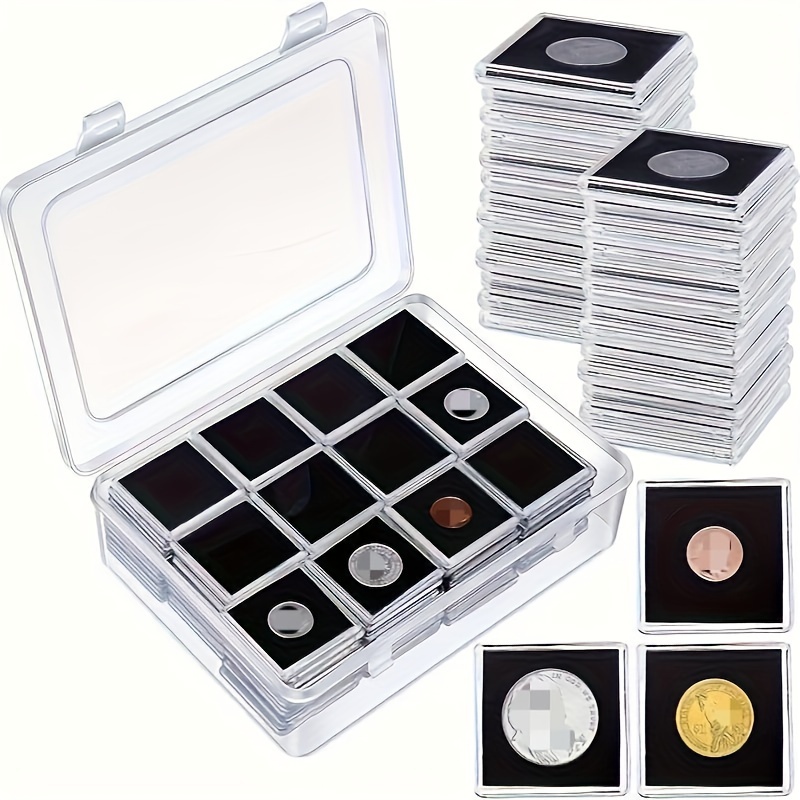 

60-pack Acrylic Coin Holders With Foam Inserts, 6 Sizes (20/25/30/35/40mm), Clear Coin Storage Box For Collectors, Display & Storage, Material