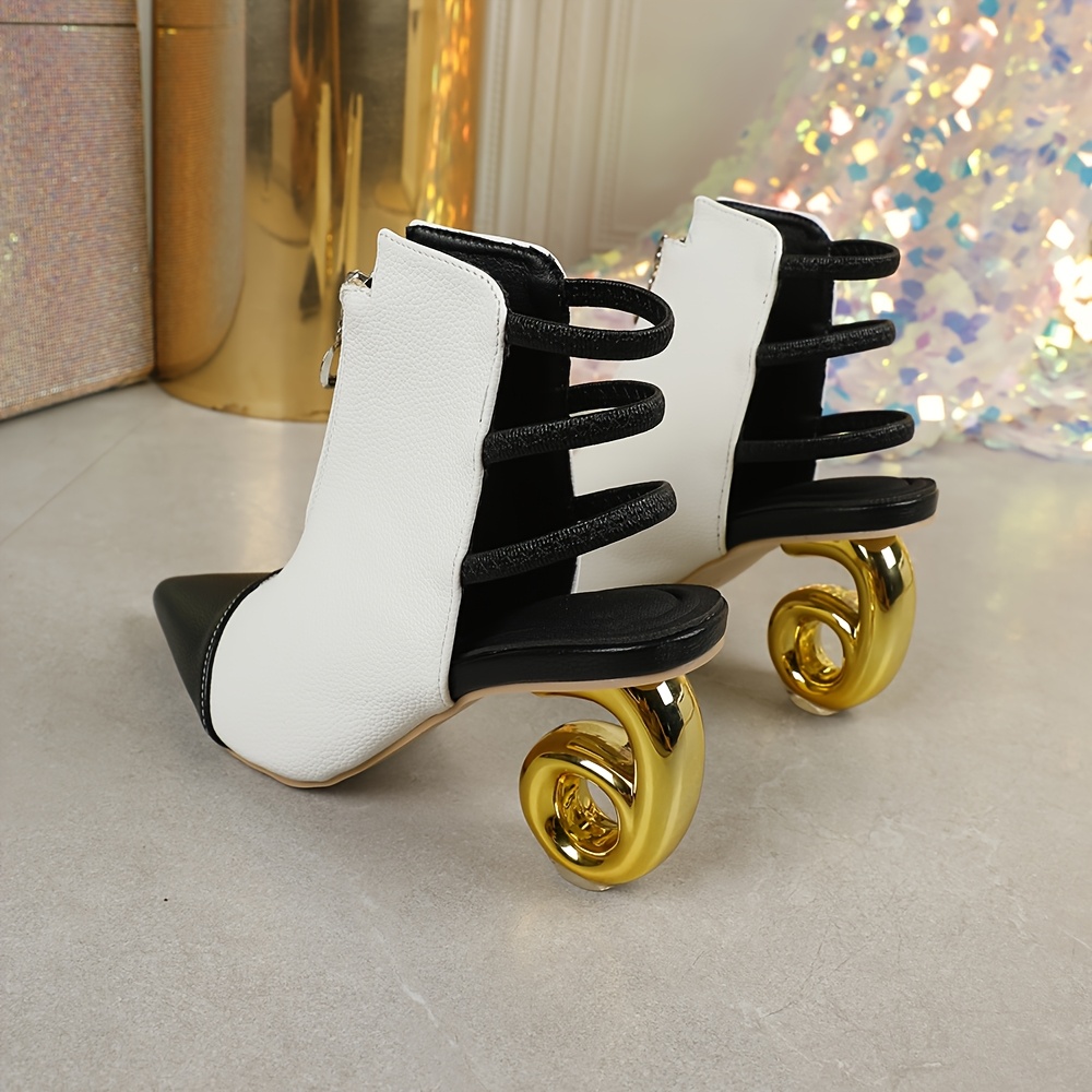 Elegant Pointed Toe High-Heeled Ankle Boots for Women - Black And White Color-Blocking, Suitable for All Seasons, Versatile for Formal And Casual Wear, Featuring a Stylish Pointed Design, Textured Finish, Comfortable Lining, Perfect for Both Parties