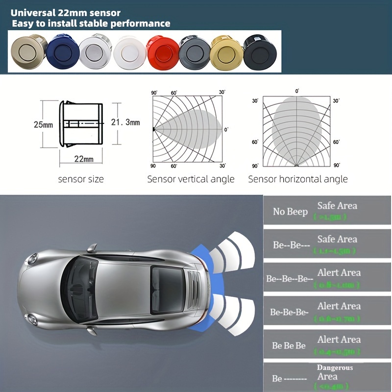 Comprar Kit de sensores de aparcamiento inalámbricos LED Parktronic, 4  sensores, sistema de control de Radar de respaldo de asistencia inversa  para coche