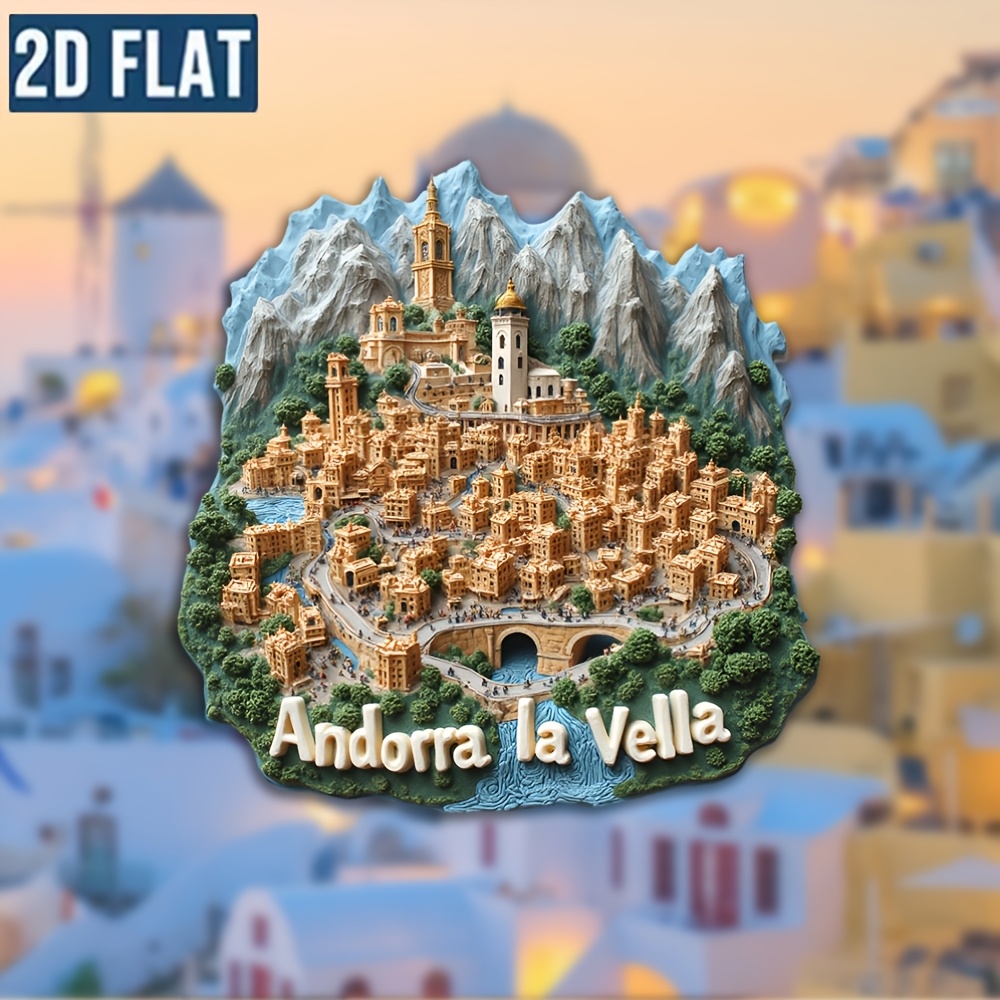TEMU Imán de refrigerador acrílico 2D, Imán de Andorra La - Mapa la de Estevesti y termales de Caldias - Ideal para entusiastas de los viajes, regalo