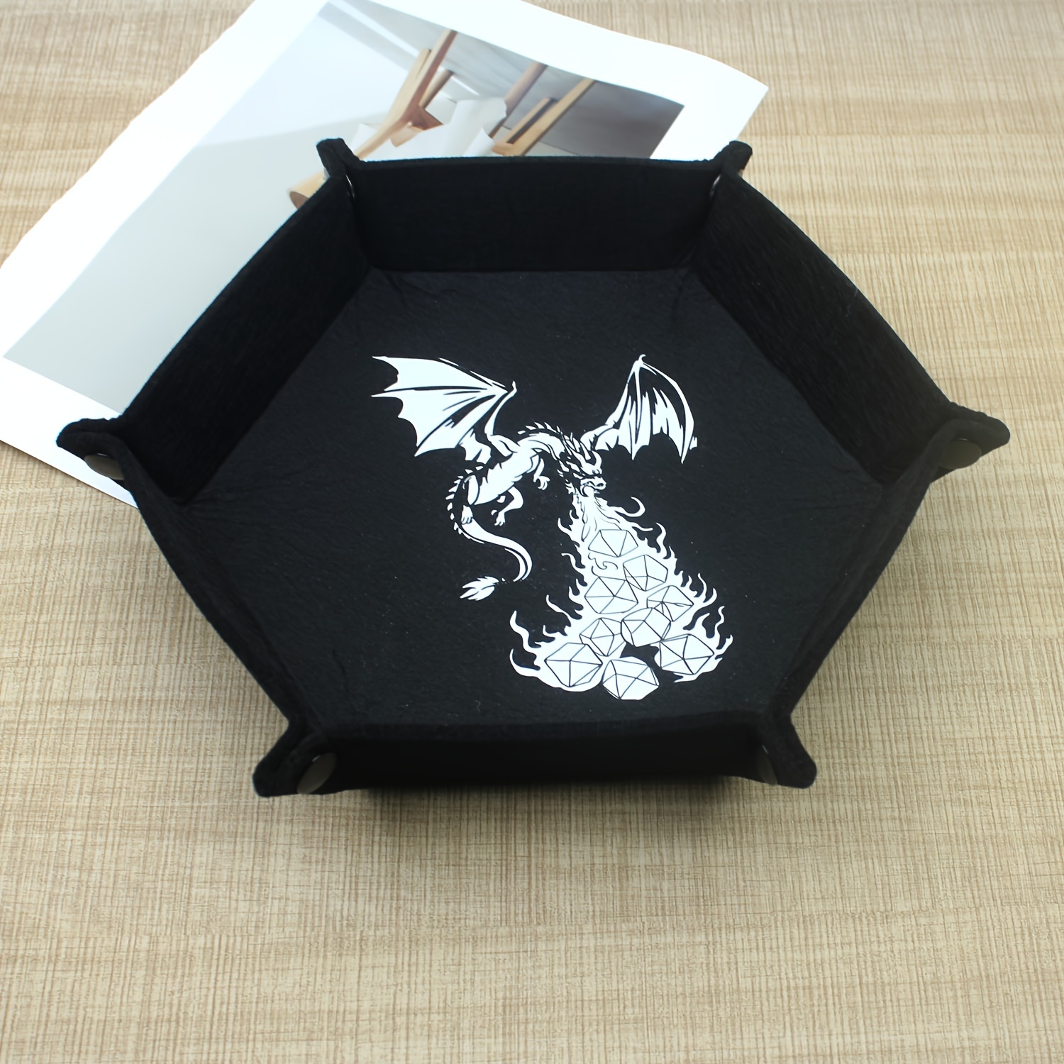 Felt Hexagonal Folding Storage Tray - Spacious Dice Holder With Velvet Interior, Plain Desktop Storage Basket For Dice Games And Additions
