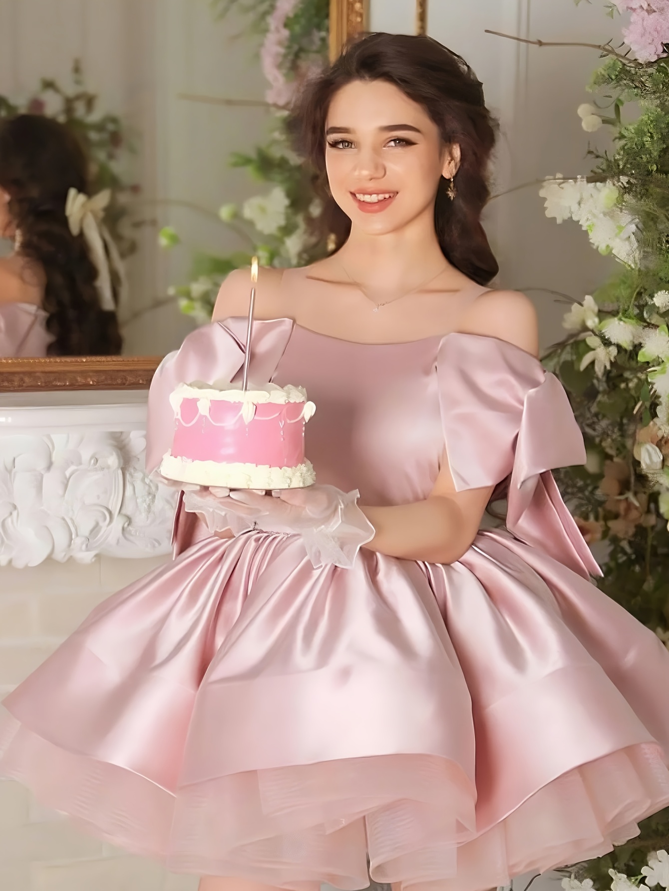 blue dress for baby girl Luxury Flower Lace Ombre Pink Junior-Teen Dress As Picture main image 1
