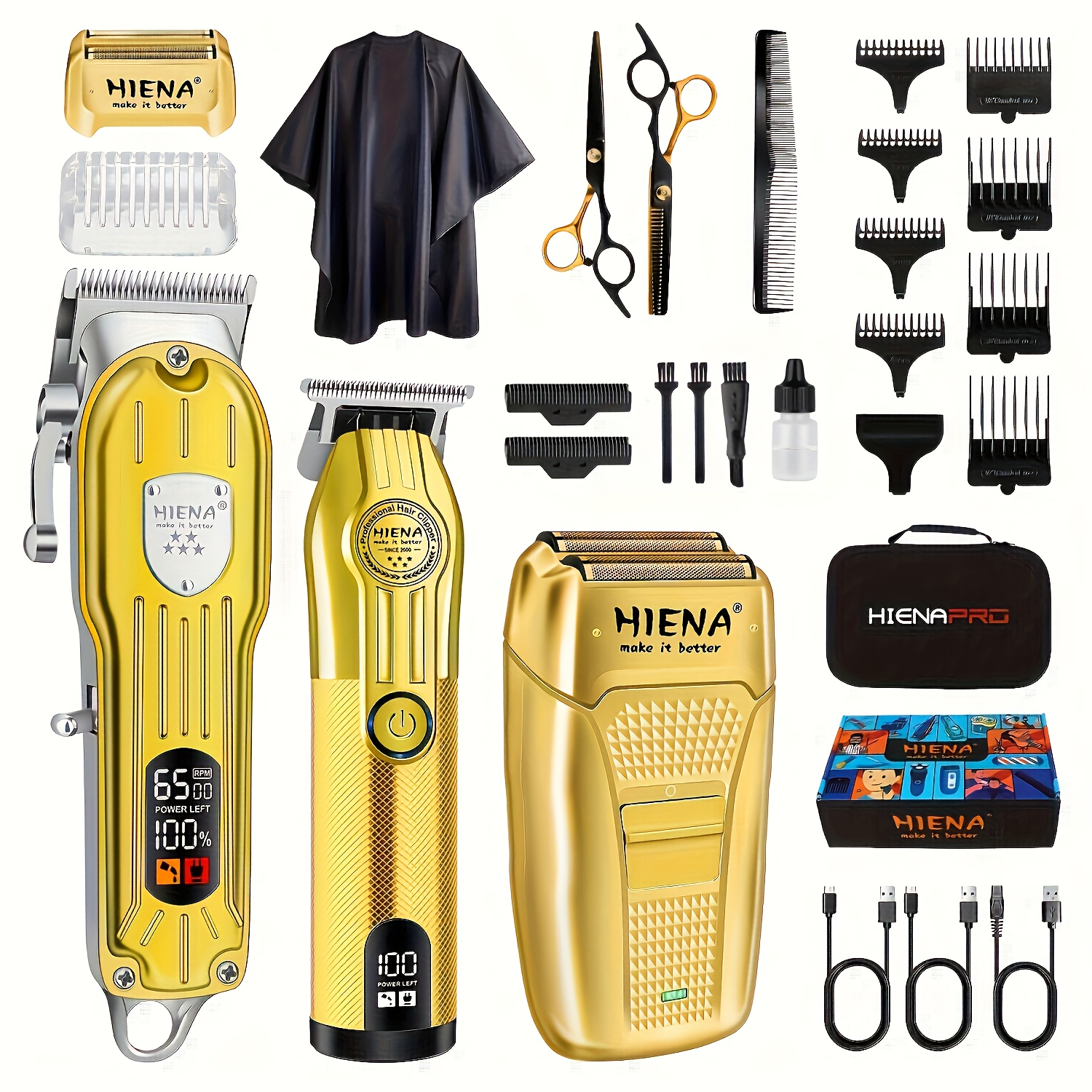 TEMU 3pcs Men's Professional Kit: Usb- Wireless Hair Clipper & Trimmer Combo With Beard Groomer, Foil Shaver - Complete Facial , Ideal Gift For Men