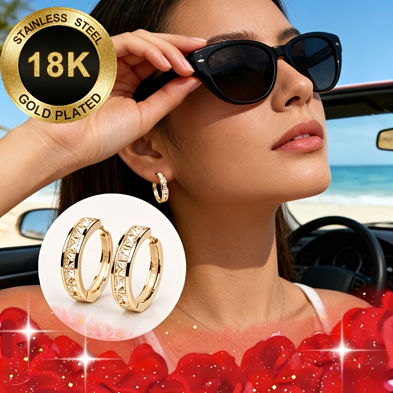 2pcs Women's Drop & Hoop Earrings Set — Stainless Steel