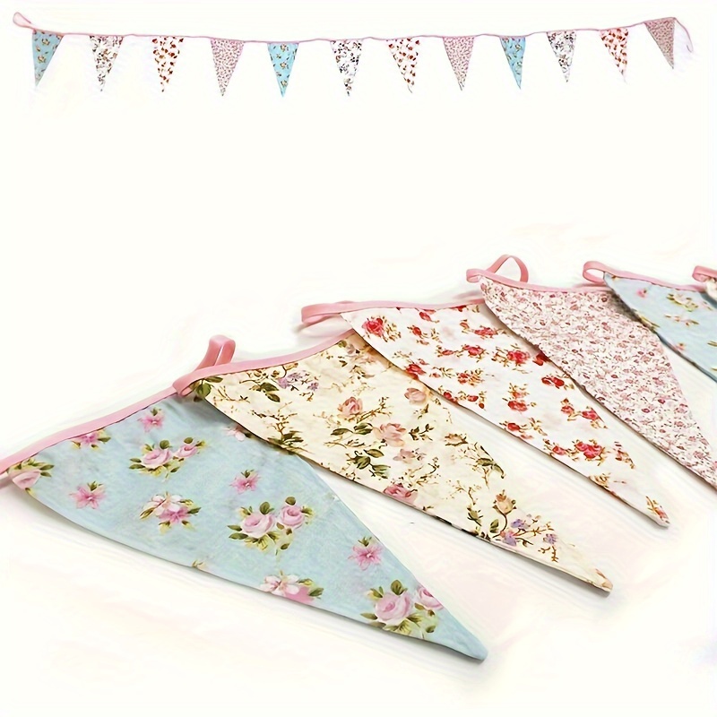 

Shabby Chic Floral Bunting Banner - Double-sided Cotton Blend Fabric Flags For Weddings, Bridal Showers, Birthdays - No Electricity Needed - Vintage Party Decorations