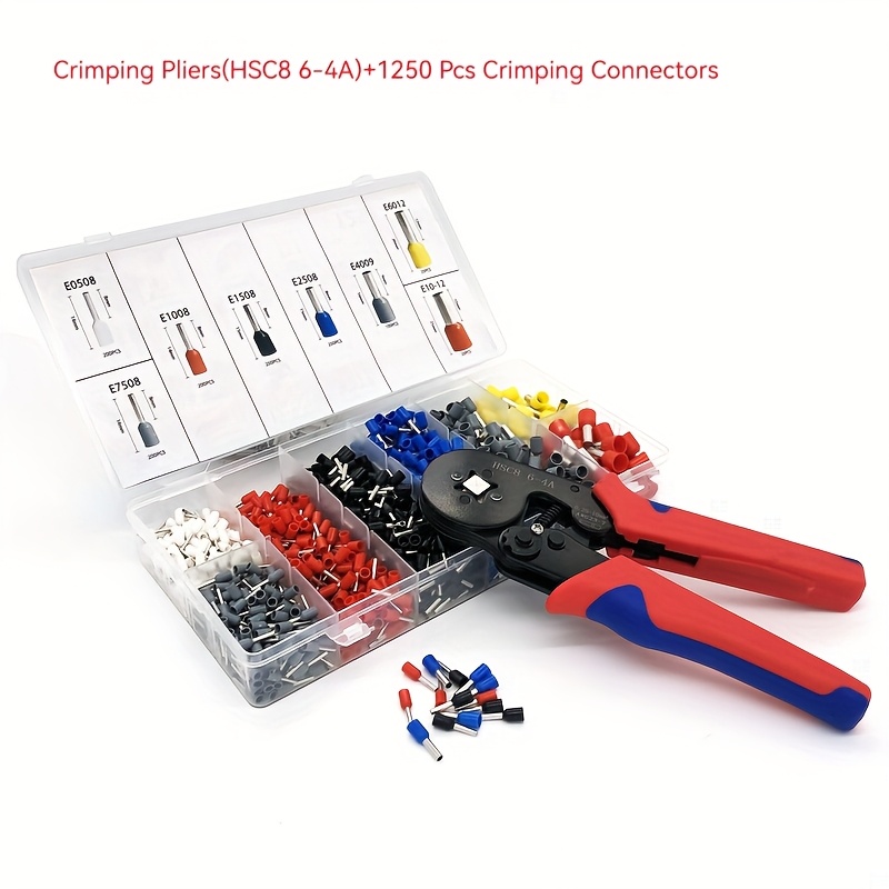 TEMU Hsc8 6-4a Heavy Duty Crimping Tool With 1250 Connector Sleeve Crimping Tool Kit - Ratchet Wire Crimper And Terminal Lug Crimping Manual Tool For
