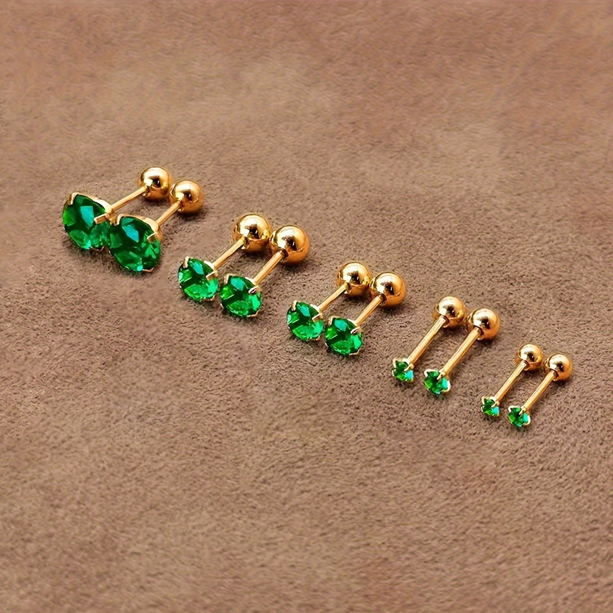

1 Pair/3 Pairs/5 Pairs Trendy 316 Stainless Steel Green Stud Earrings Synthetic Zirconia Decor Ear Hoop Barbell Ear Piercing Jewelry