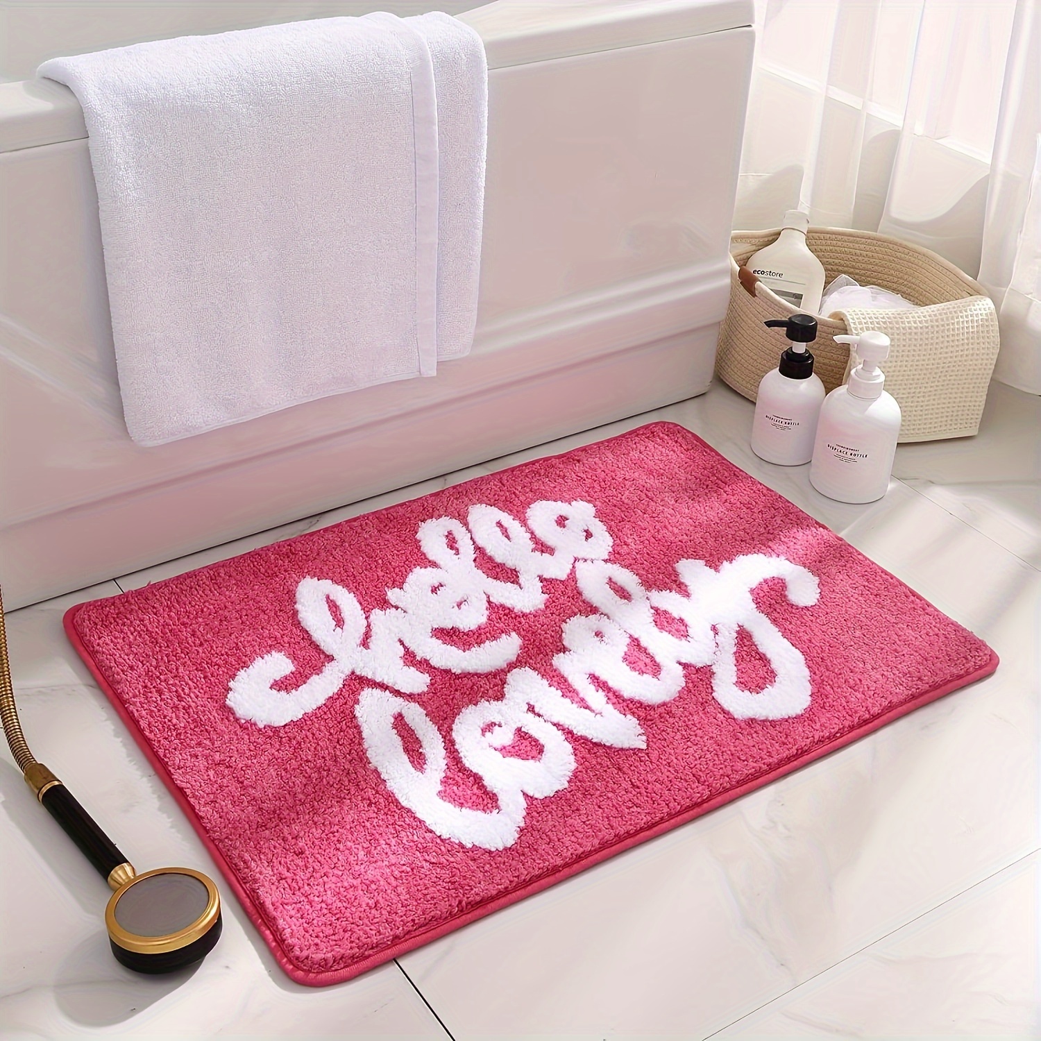 

1pc Hello Lovely Bath Mat, Soft Shaggy Absorbent, Machine Washable, Non-slip Door Mat For Bathroom, Bathroom Decor (19.6x28.3 Inches)