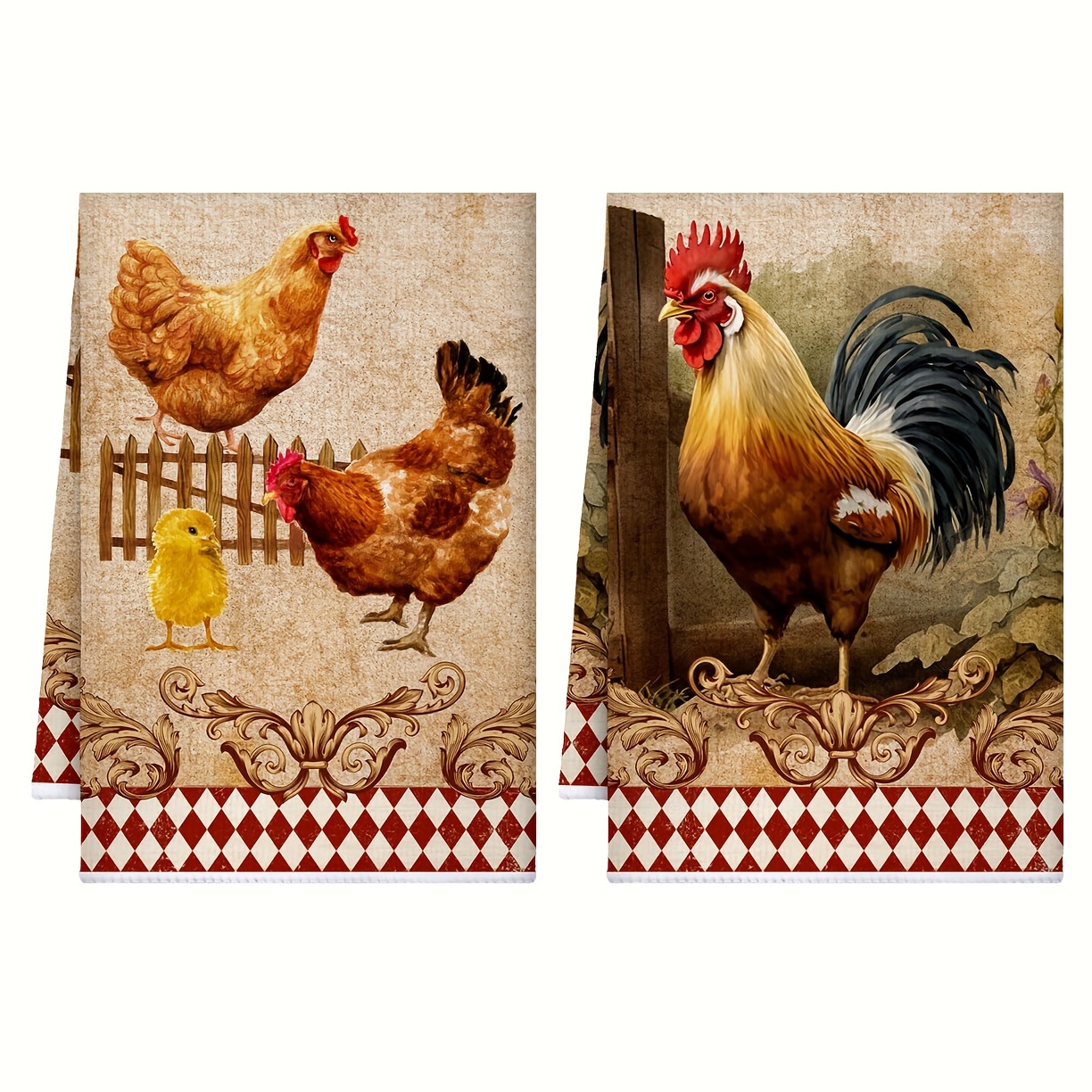 

2pcs, Farm Chicken Kitchen Dish Towel, Vintage Farmhouse Buffalo Plaids Dish Towel Rustic Rooster Hand Towels Tea Towel For Home Decor, 16 X 24 Inch