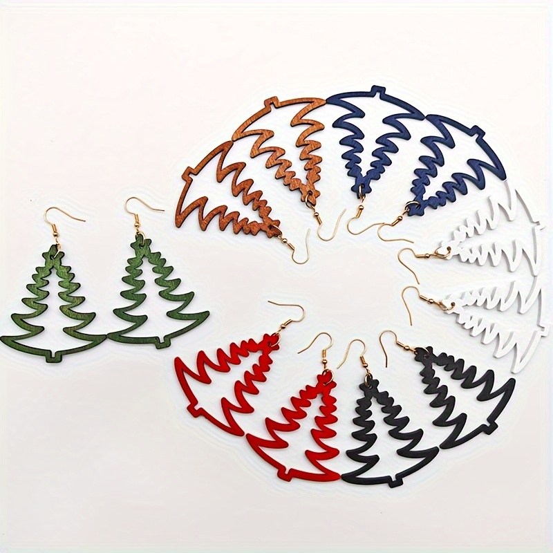 

6pcs & Wooden Christmas Tree-shaped - , Iron Ear , Non-feathered, For /parties, , For Women, Jewelry