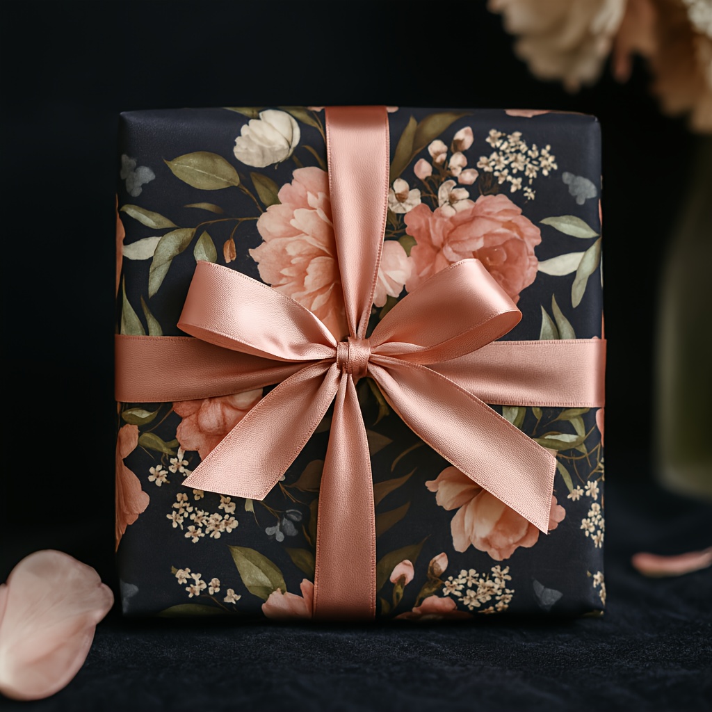 Image of 1 Roll 43x300cm (16.9x118.1 Inches) Bohemian Floral Wrapping Paper | Vintage Style Flowers, Rich Tones | Perfect For Dates, Proposals, Crafts, Small Businesses & Romantic Decorations | Gifting With !
