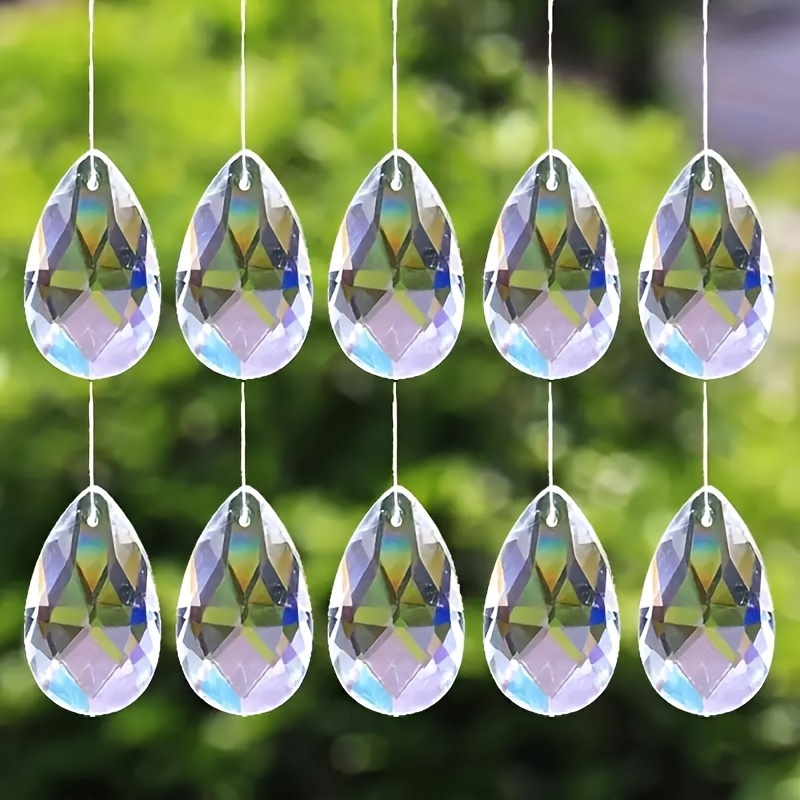 

Set Of 10 Glass Drops, 28mm Water Drop-shaped Crystal Chandelier, Romantic Branch Pendant, Rainbow Maker, Transparent Glass Prism For Windows, Doors, Balconies, Party, Wedding Decor