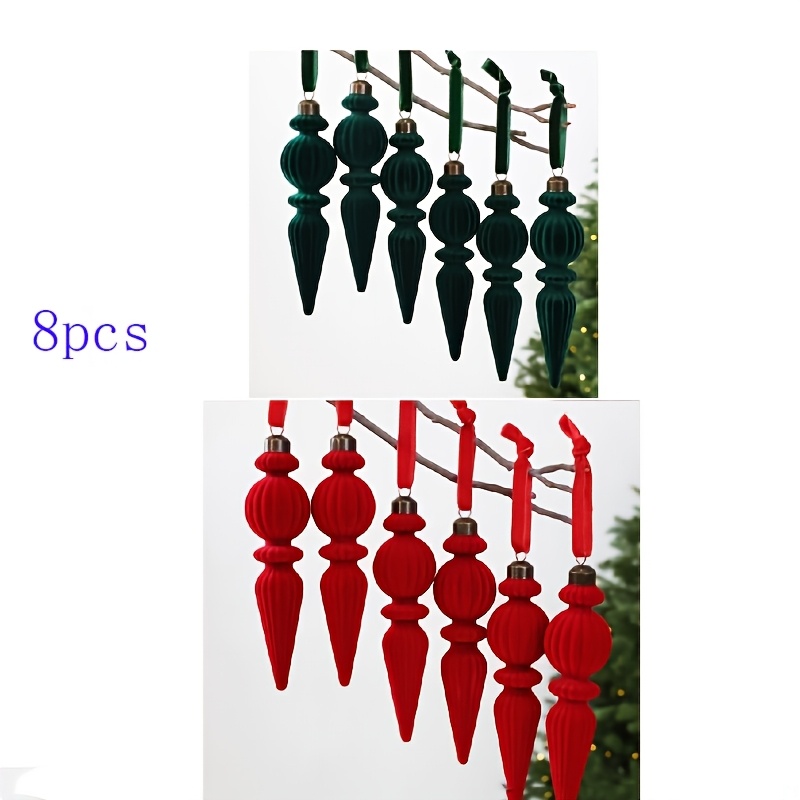 TEMU 8pcs Set Of Large Red/green Mixed Flocked Christmas Ornaments, Irregular-shaped Hanging Ornaments, Christmas Tree Decorative Pendants, Holiday