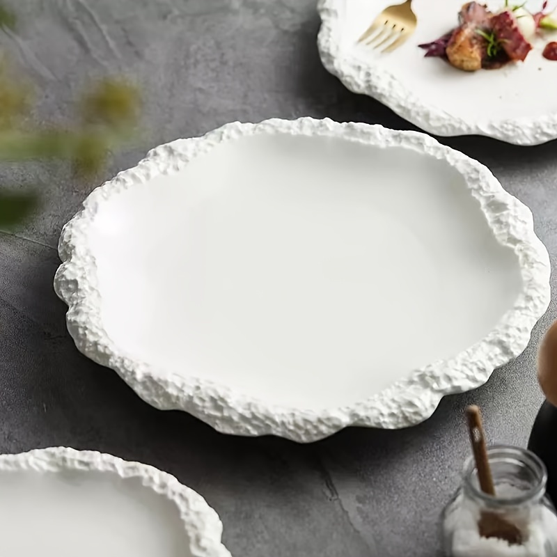 Rock-Patterned Skirt Edge Plates, Ceramic Flat Dishes for Home Use, Shallow Plates, New Hotel Tableware for 2024, Styled in an Instagram Aesthetic