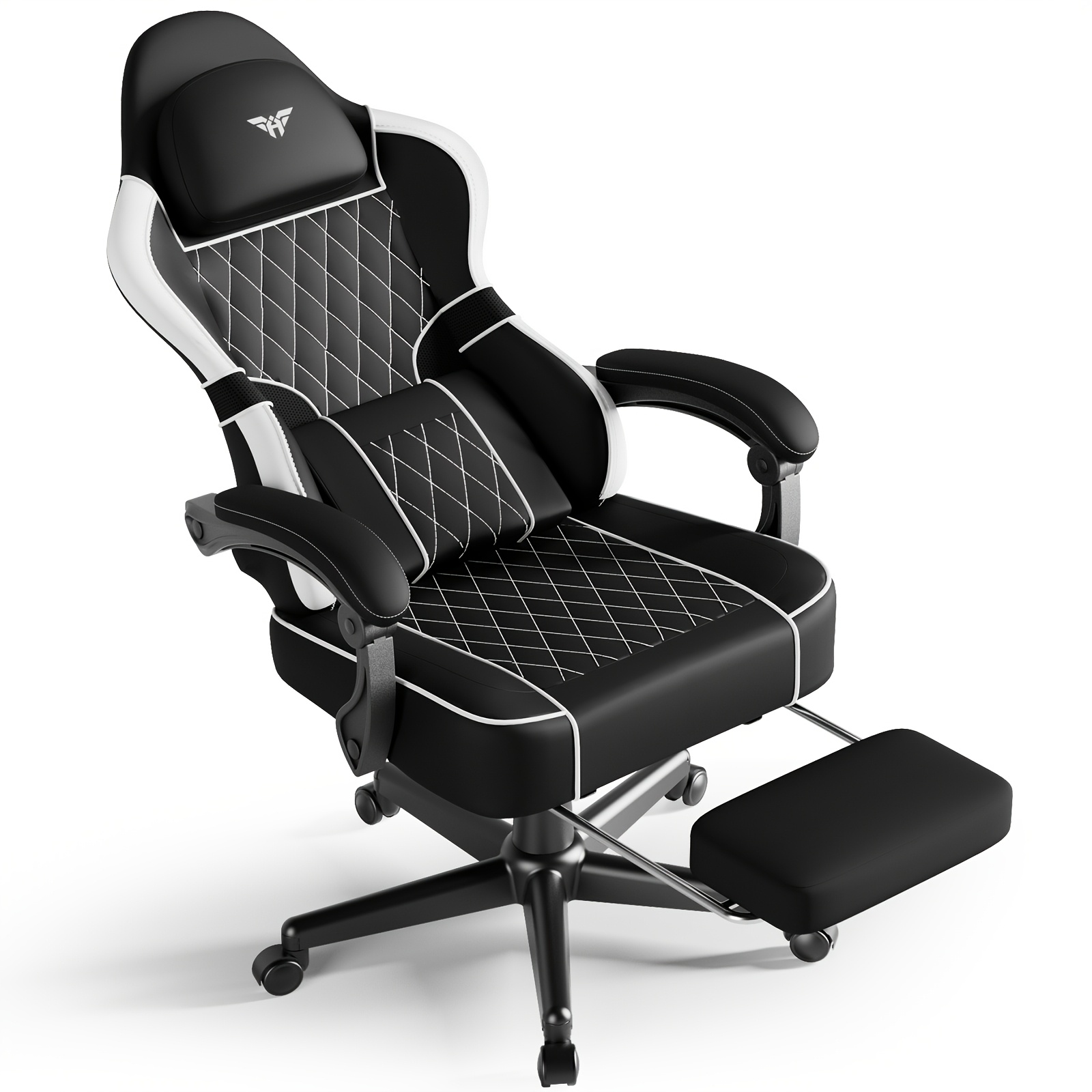 Image of Gaming Chair With Massage Function & Footrest, Ergonomic Office Chair Made Of Fabric, 135° Reclinable, 113kg Load Capacity, With Adjustable Armrests, For Home Office & Gaming