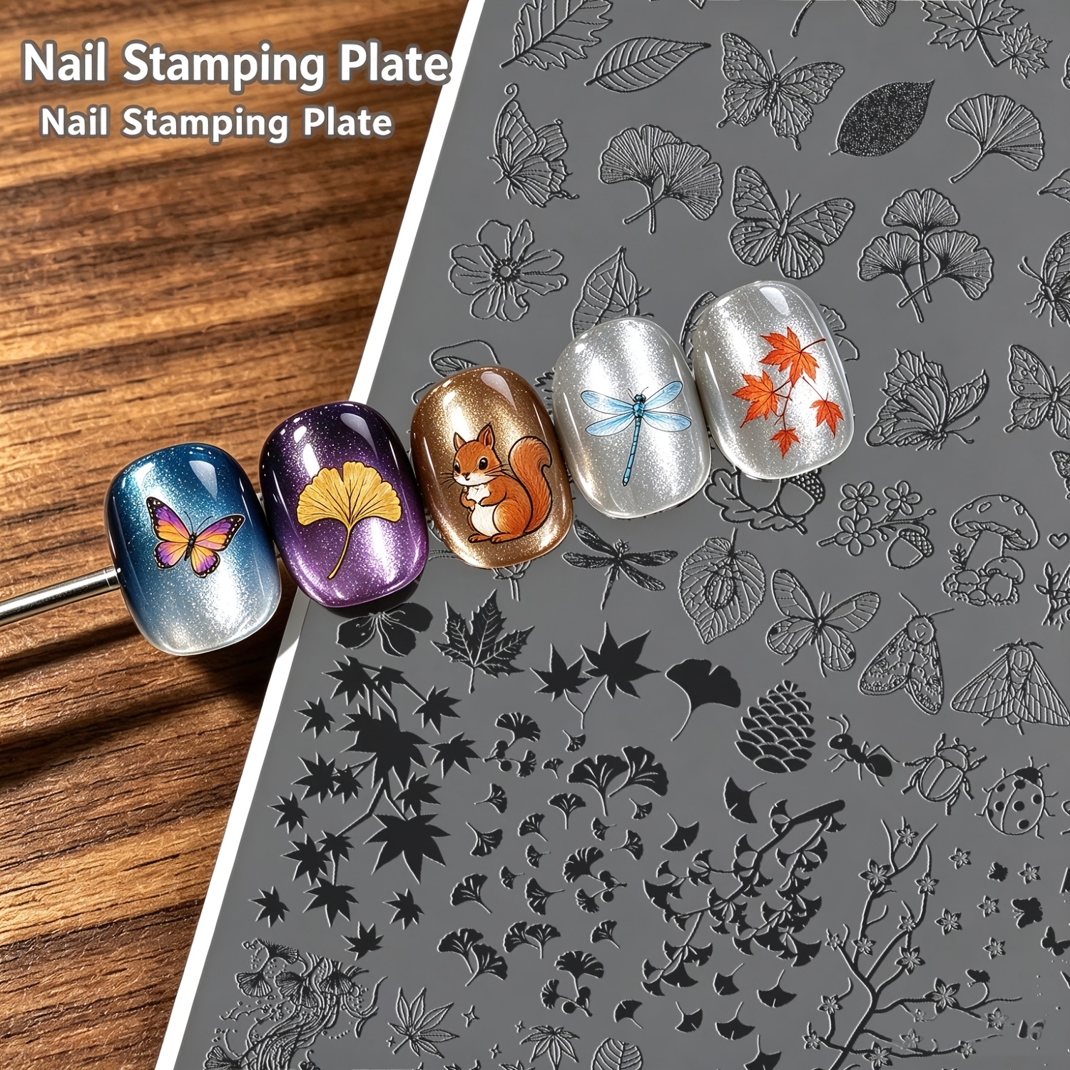 Maple Leaf & Ginkgo Leaf Nail Art Stamping Plate