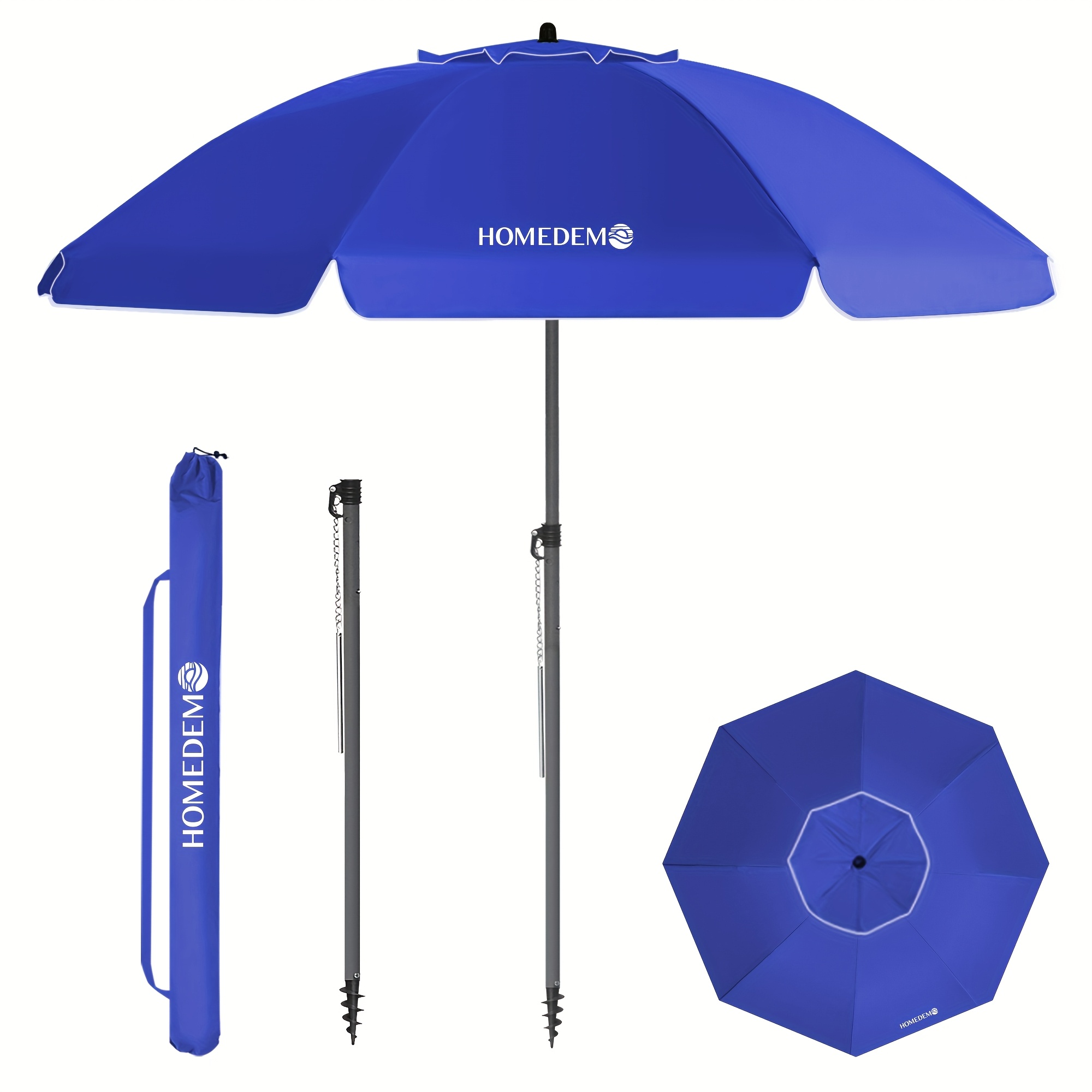 TEMU Homedemo Parasol, Beach Umbrella, Diameter 200cm, Foldable Garden Umbrella, Market Umbrella, Patio Umbrella, With Ground Sleeve, Round Sun