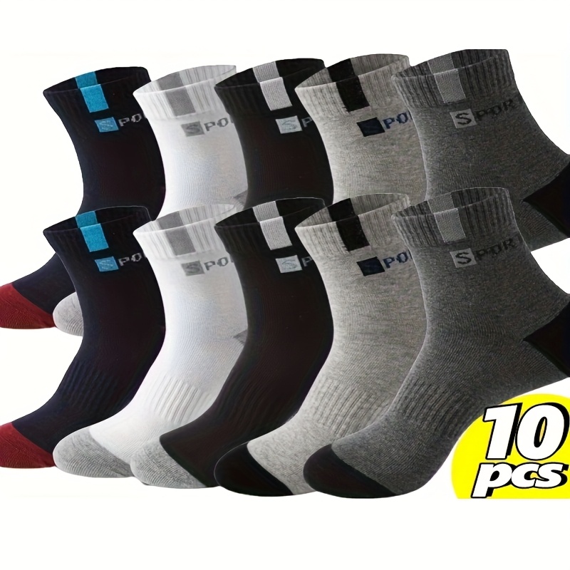 5 Pairs 10 Pairs Men'S Breathable Athletic Socks, Fashion Letter Print High Elasticity Outdoor Running Socks