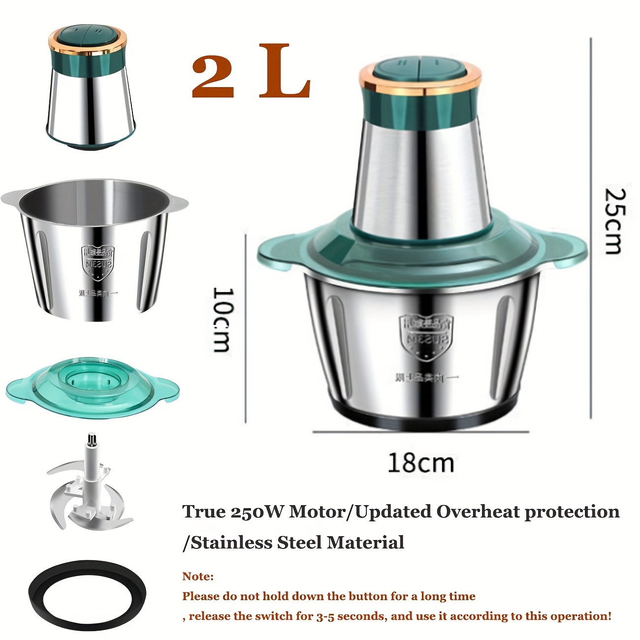 2l meat grinder electric food processor stainless steel meat blender food chopper for meat vegetables fruits and nuts 250w details 5