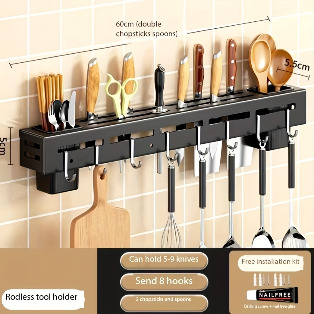 

1pc Steel - - Kitchen Knife , -mounted No-drill Tool Organizer , 60cm Length, And For Kitchen Use