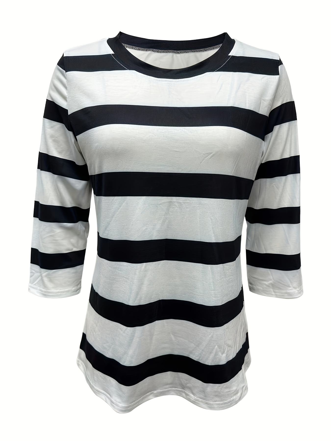 maglietta donna casual a righe bianche e nere maniche tre Temu