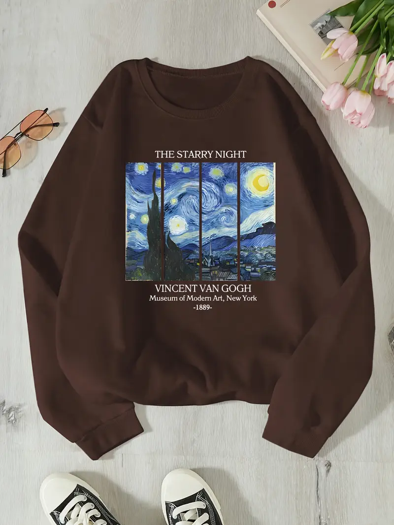 sweat-shirt van starry night pour femme - pull-over à manches longues, haut maroon pour l automne/hiver, les tenues quotidiennes et formelles - cadeau pour les amateurs , mode automne, col rond , coupe confortable, alternative à la hoodie , créatifs, vêtements d hiver, design tendance, matériau confortable, hoodie imprimé, amateurs de mode, décoration intérieure et tenues quotidiennes s, tenues automne/hiver, vêtements Détails du produit 15