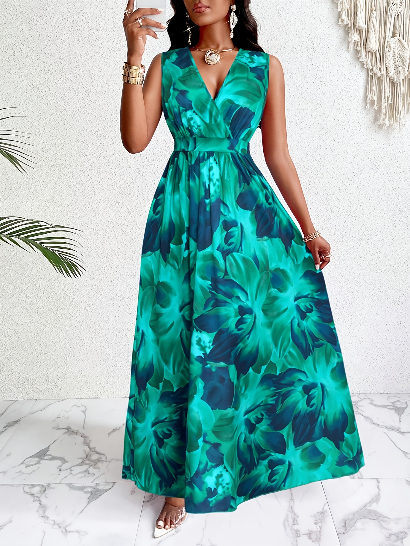 the winner bridesmaid dresses Cobalt Tropical Print Sleeveless Maxi Dress